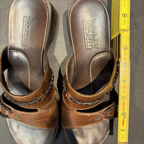 Timberland Smart Comfort Brown Leather Heeled Slide Sandals – Size 8 - Picture 7 of 8